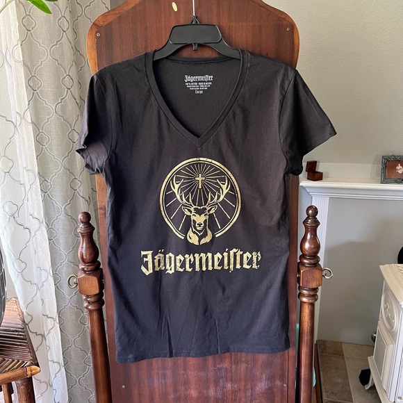 Jagermeister Tops - New! Jager Jagermeister Large V-neck women’s T-shirt black gold
